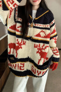 Knitted Relaxed Deer Striped Sweater