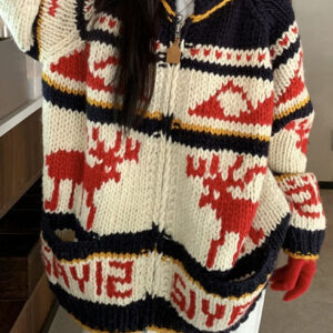 Knitted Relaxed Deer Striped Sweater