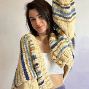 Relaxed V Neck Color Block Knit Cardigan