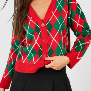 Vintage Argyle V Neck Button Cardigan
