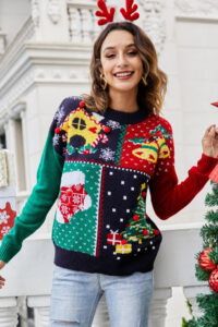 3D Pom Pom Polka Dot Contrast Sweater