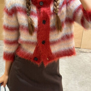 Striped Cropped Round Neck Cardigan